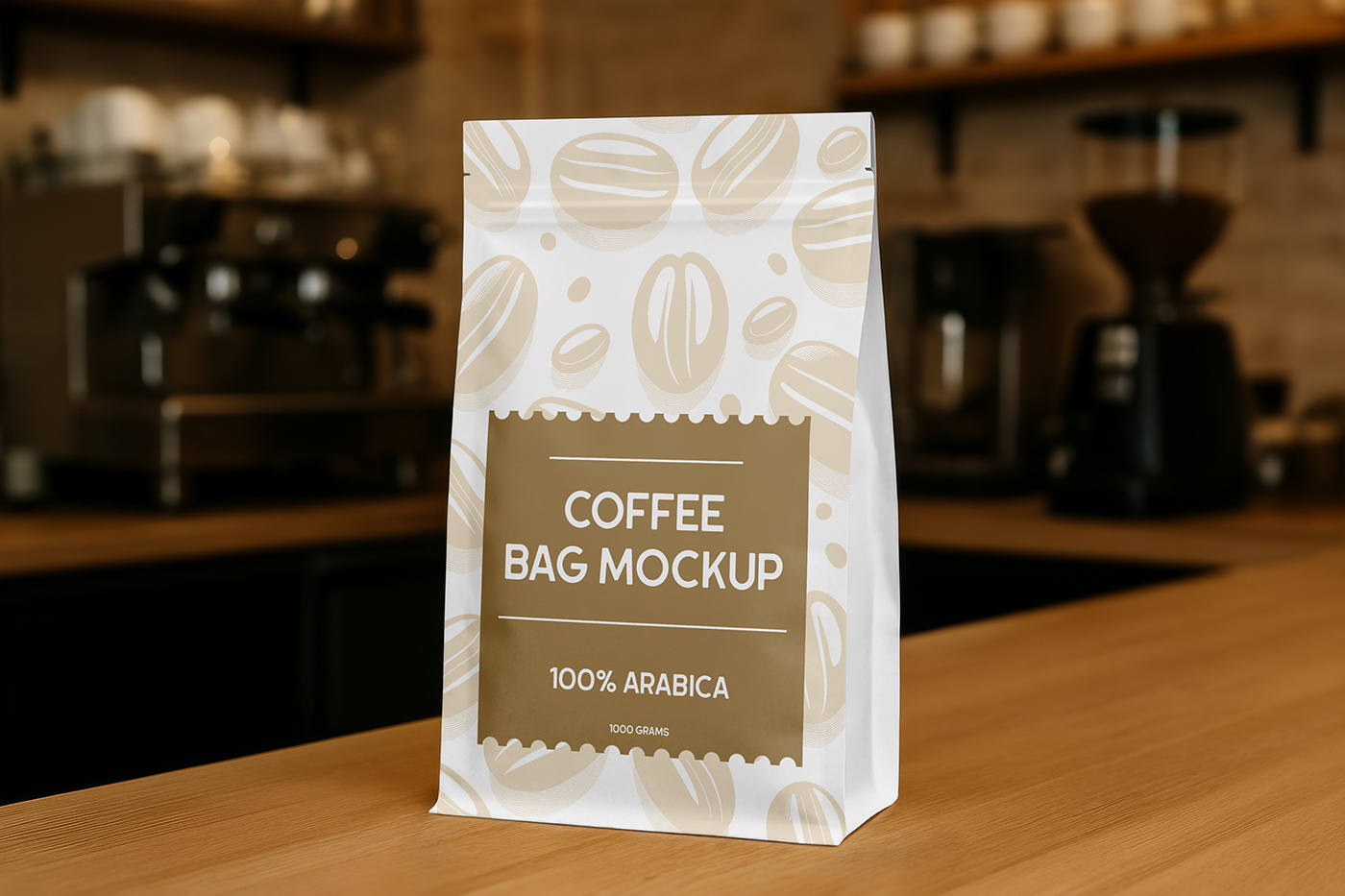 Free Coffee Bag on Table Mockup PSD Template