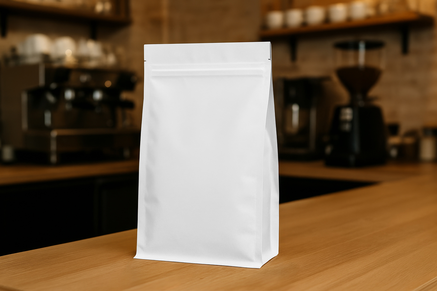 Free Coffee Bag on Table Mockup PSD Template