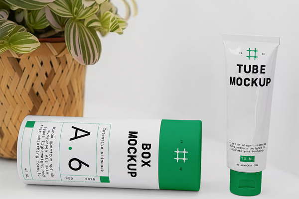 Free Cosmetic Set on Desk Mockup PSD Template