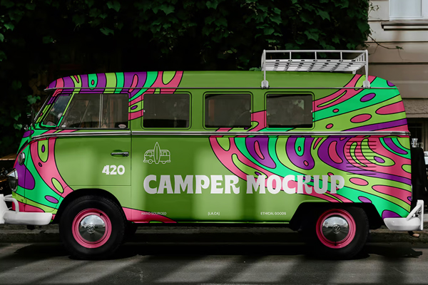 Free Hippie Camper Mockup PSD Template
