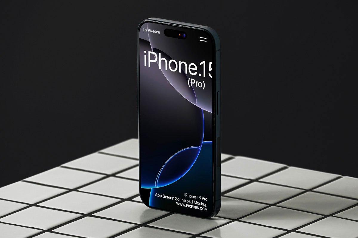 Free iPhone 15 Pro Mockup Schowcase PSD Template