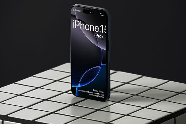 Free iPhone 15 Pro Mockup Schowcase PSD Template