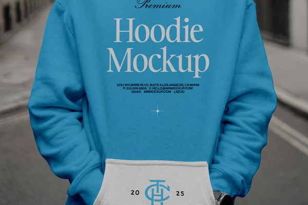Free Man Wearing Hoodie Against City Mockup PSD Template