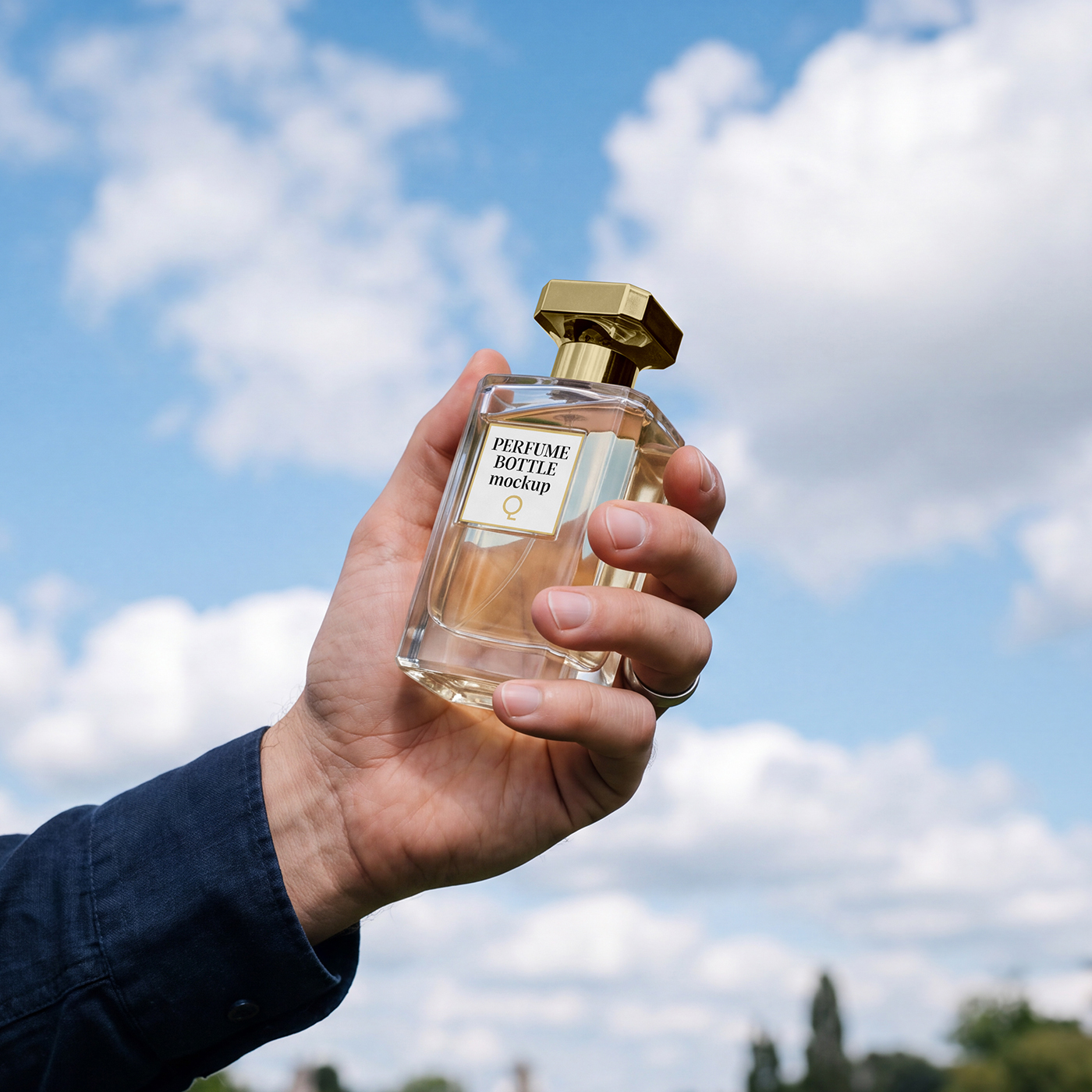 Free Perfume Bottle with Label Mockup PSD Template