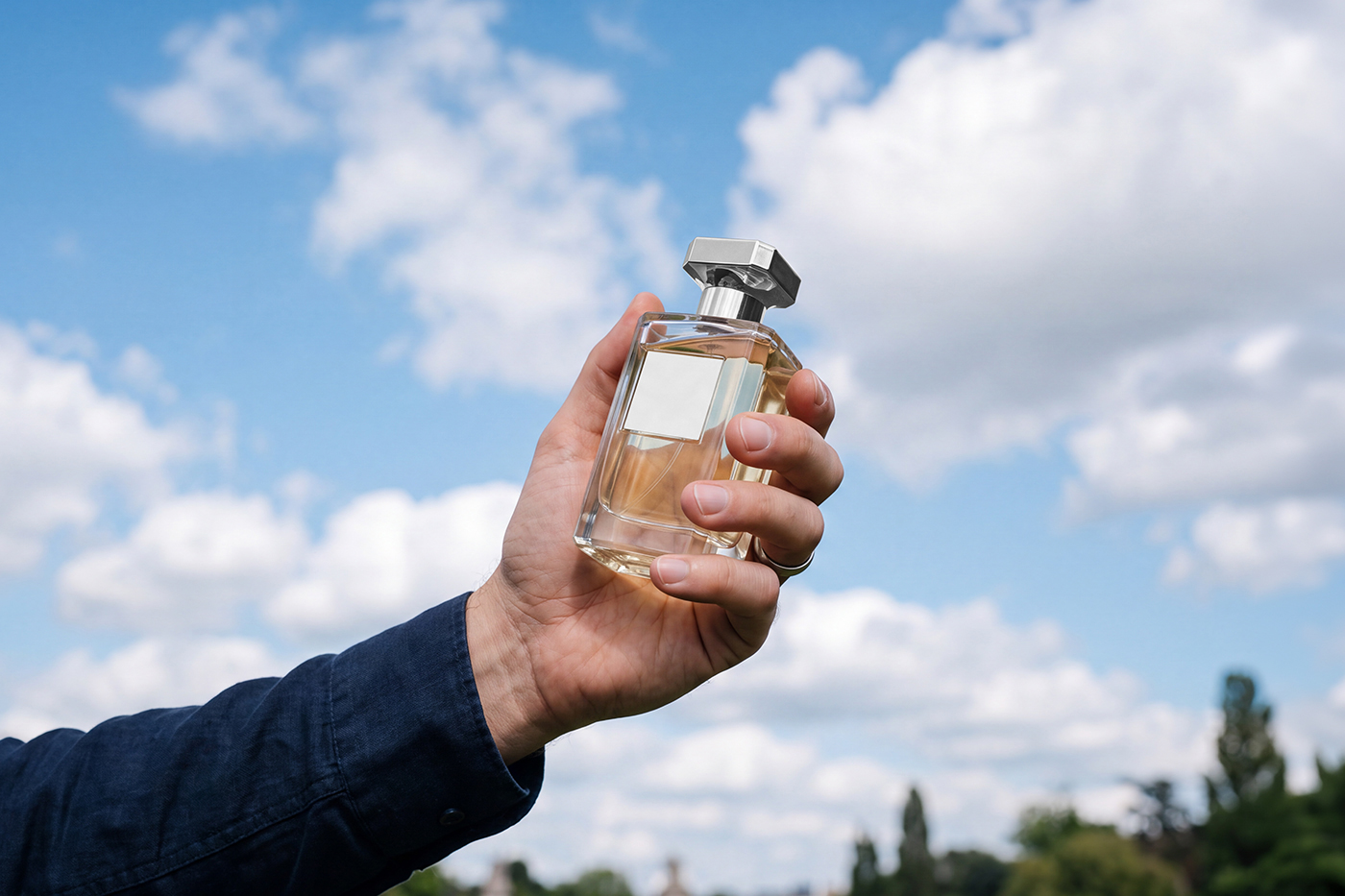 Free Perfume Bottle with Label Mockup PSD Template