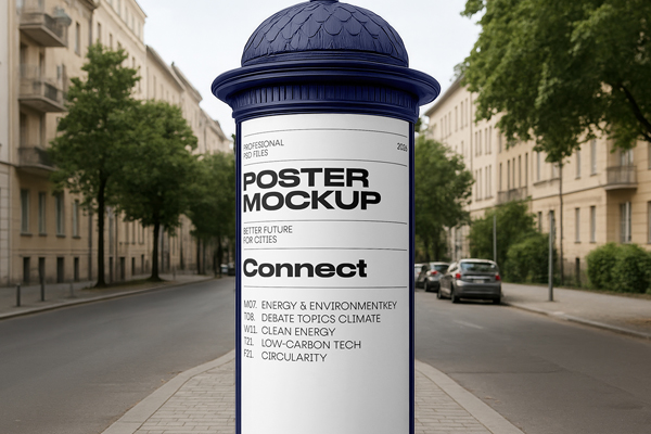 Free Poster on Monument Mockup PSD Template