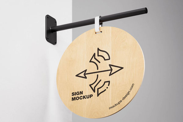 Free Rounded Wooden Sign Mockup PSD Template
