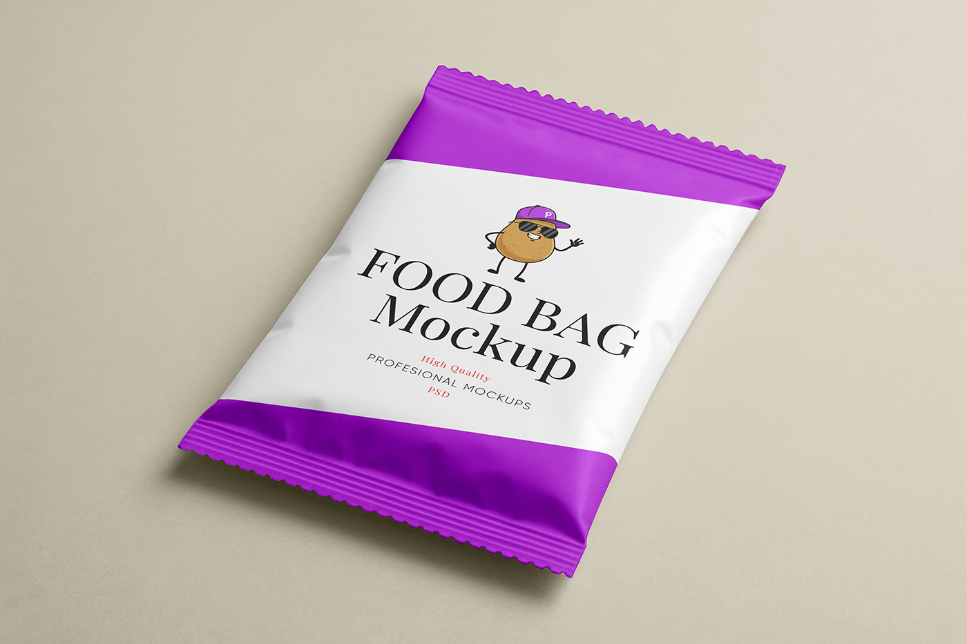 Free Small Food Foil Bag Mockup PSD Template