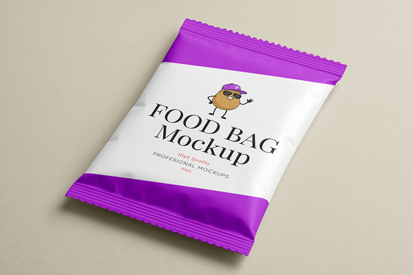 Free Small Food Foil Bag Mockup PSD Template