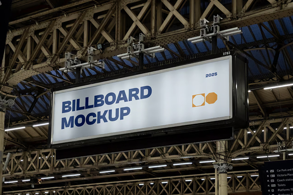 Free Train Station Billboard Mockup PSD Template
