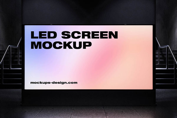 Free Underground LED Screen Billboard Mockup PSD Template