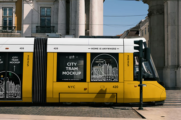 Free Urban Tram Mockup PSD Template