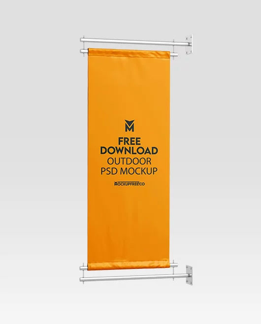 Free Vertical Banner Outdoor Mockup PSD Template