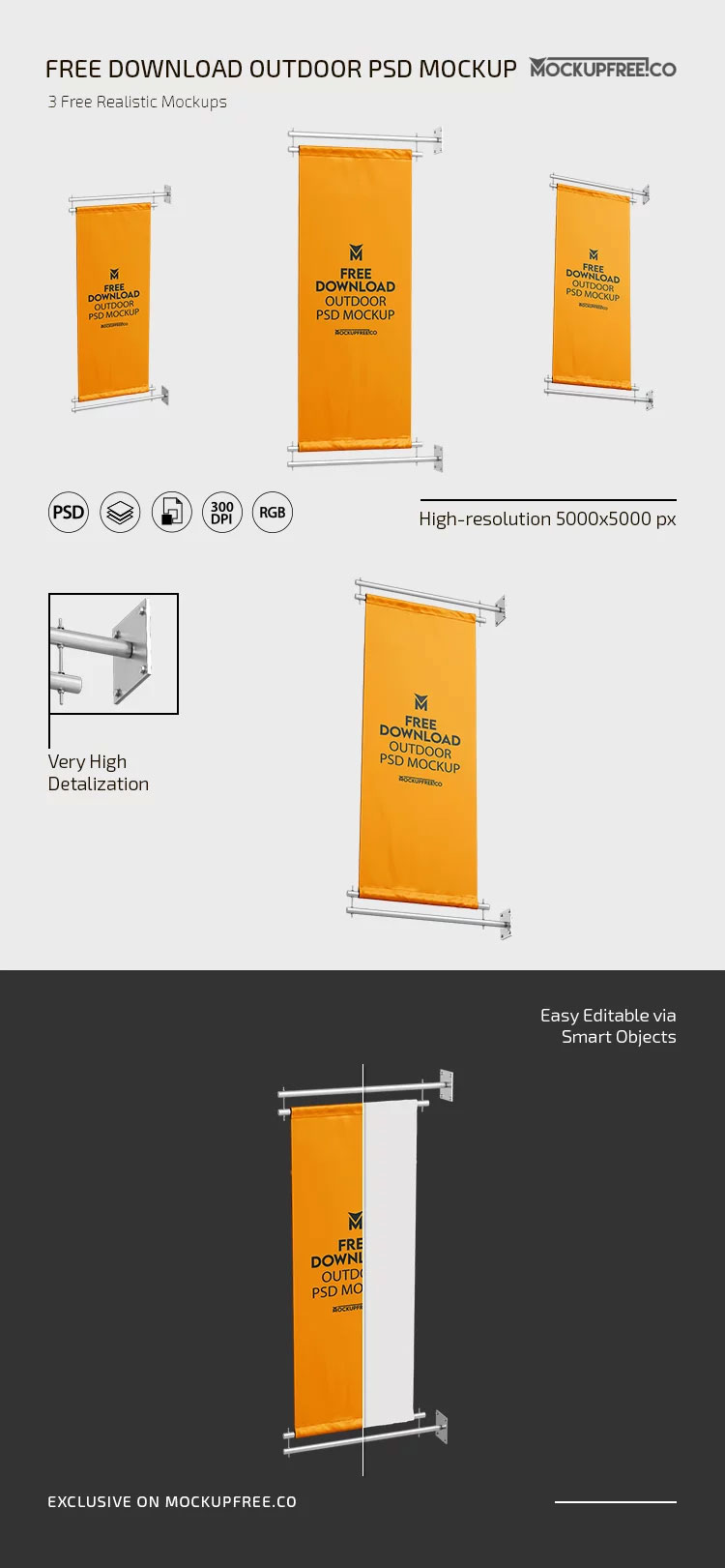 Free Vertical Banner Outdoor Mockup PSD Template