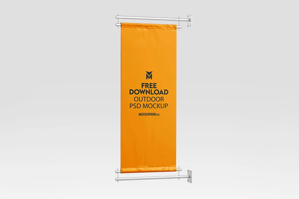 Free Vertical Banner Outdoor Mockup PSD Template