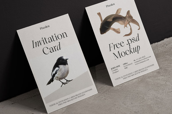 Free Vertical Invitation Cards Mockup PSD Template