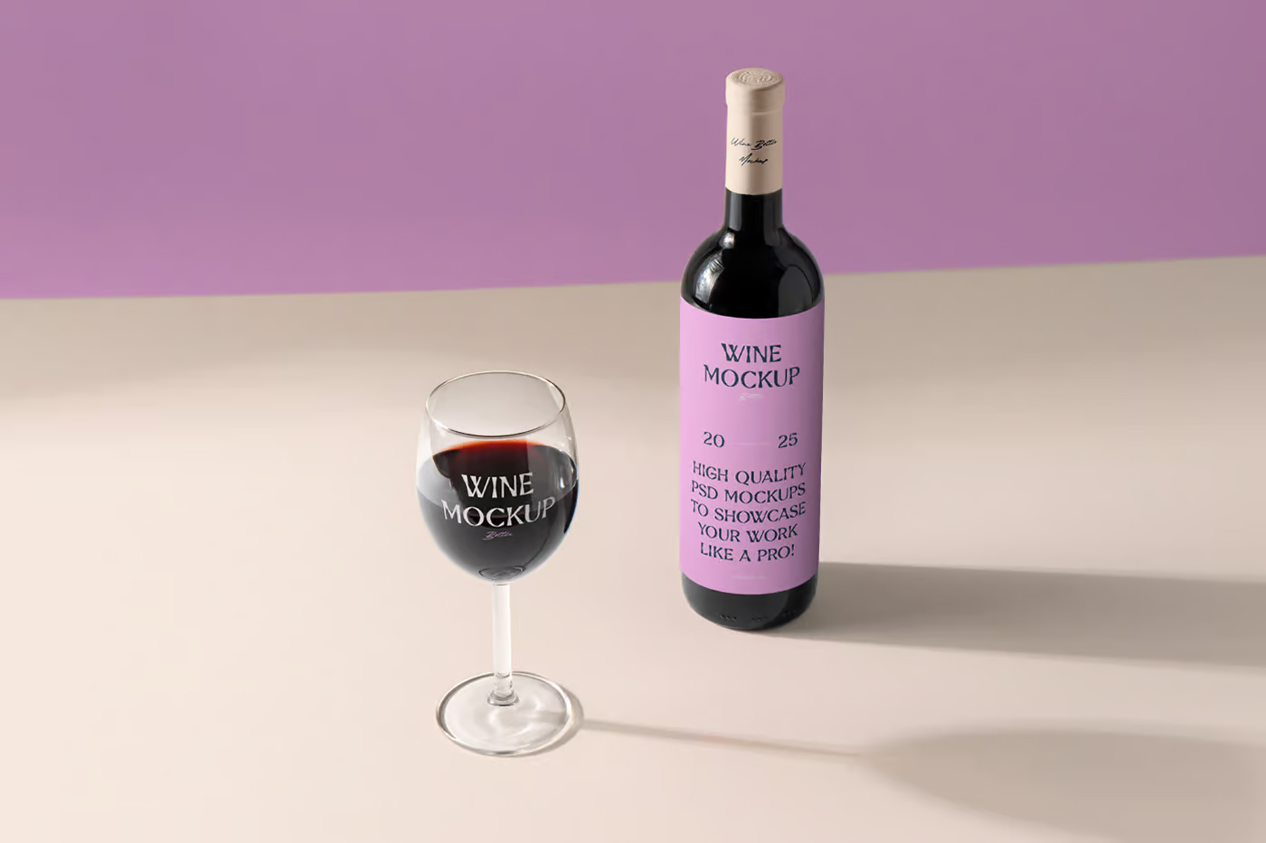 Free Wine Bottle Glass Mockup PSD Template