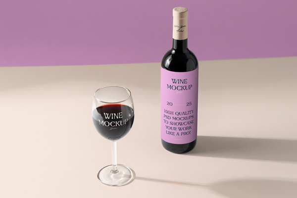 Free Wine Bottle Glass Mockup PSD Template