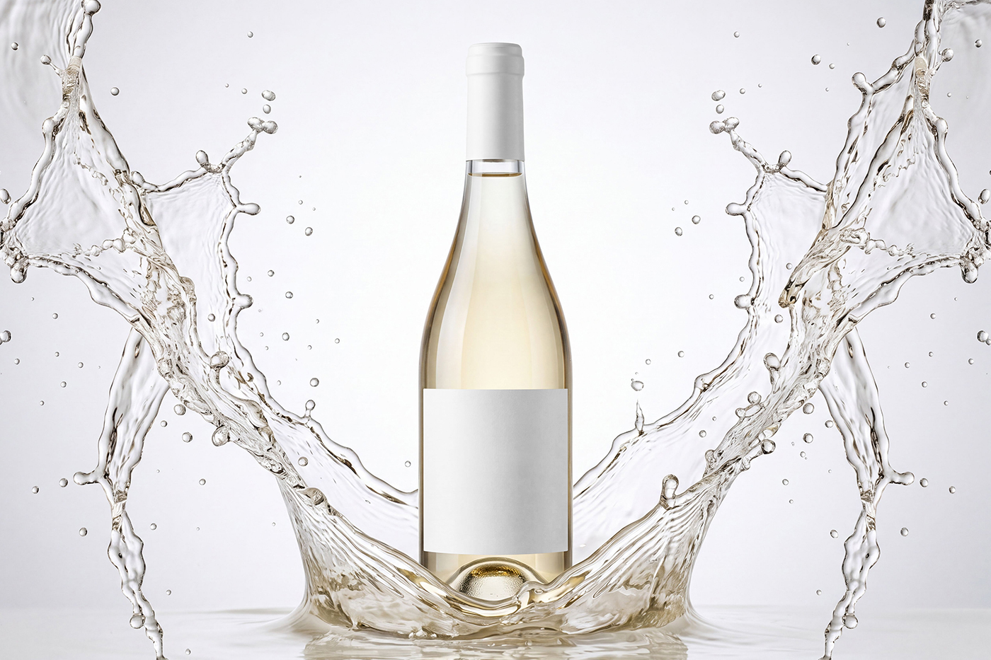 Free Wine Bottle with Splash Mockup PSD Template