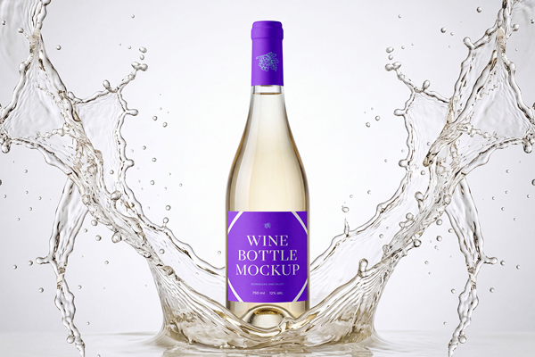 Free Wine Bottle with Splash Mockup PSD Template