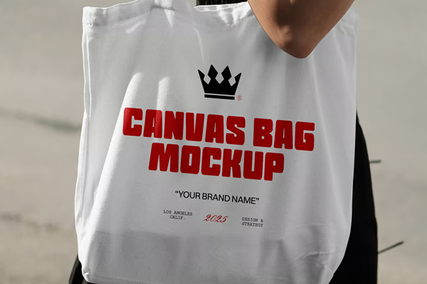 Free Woman Wearing Canvas Bag Mockup PSD Template