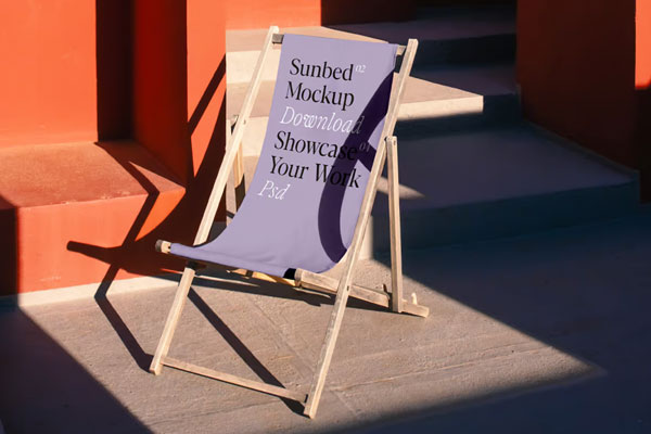 Free Wood Sunbed Unfolded Outside Mockup PSD Template