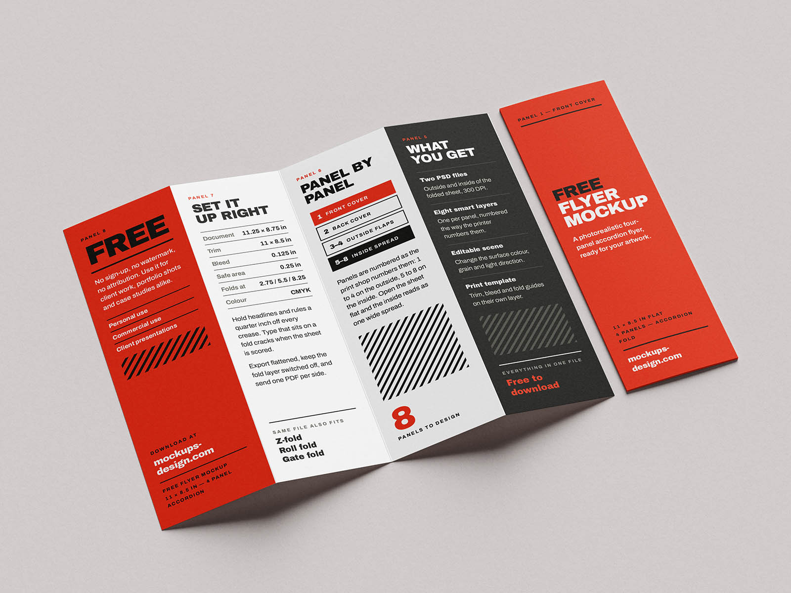 Free 4 Panel Accordion Fold Flyer Mockup PSD Template
