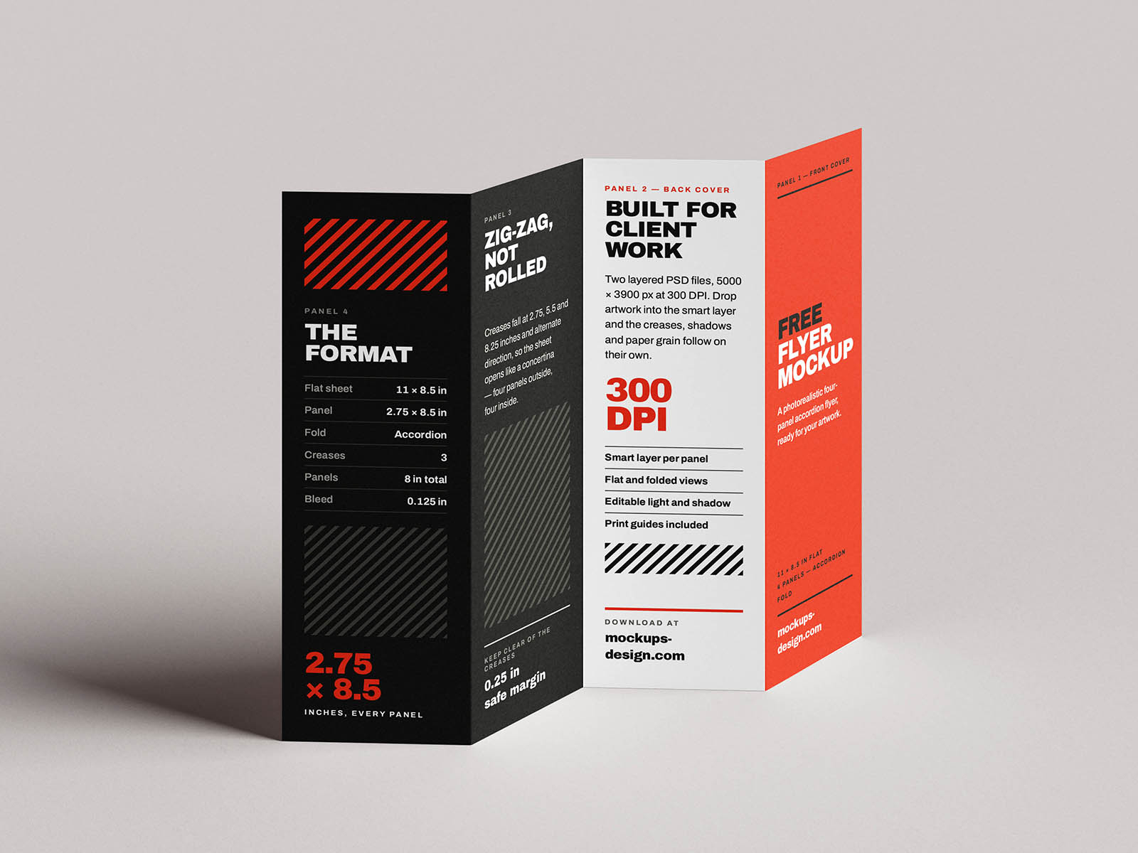 Free 4 Panel Accordion Fold Flyer Mockup PSD Template
