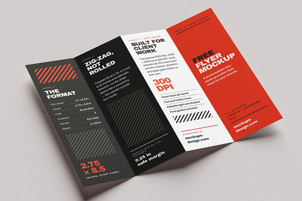 Free 4 Panel Accordion Fold Flyer Mockup PSD Template
