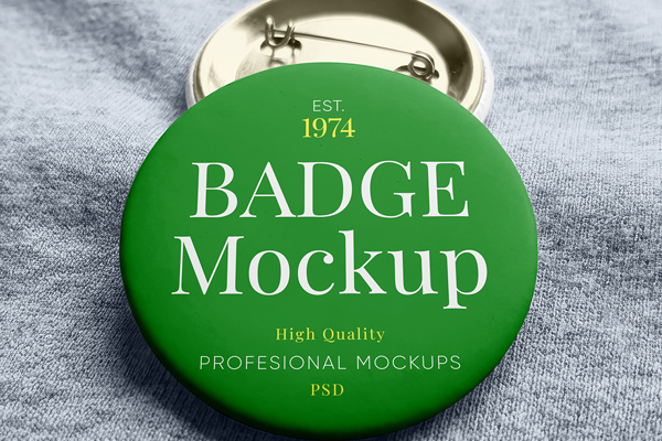 Free Badge on Material Mockup PSD Template