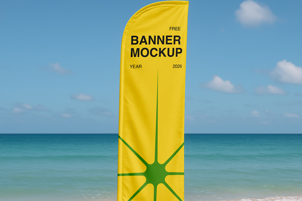Free Banner on Beach Mockup PSD Template