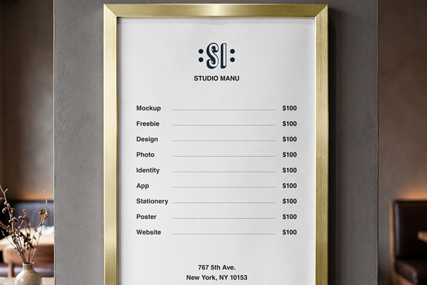 Free Big Menu on Wall Mockup PSD Template