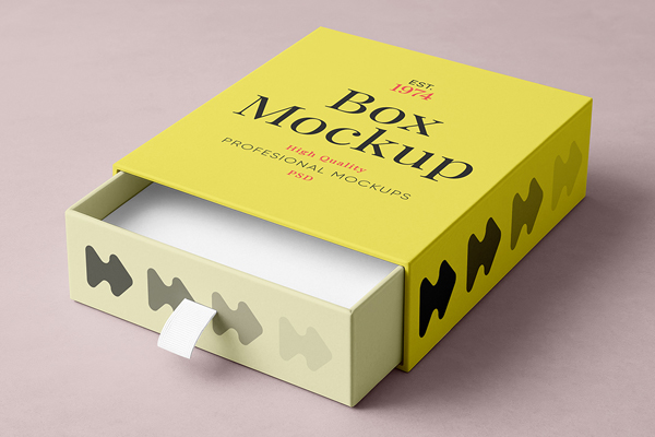 Free Box with Drawer Mockup PSD Template