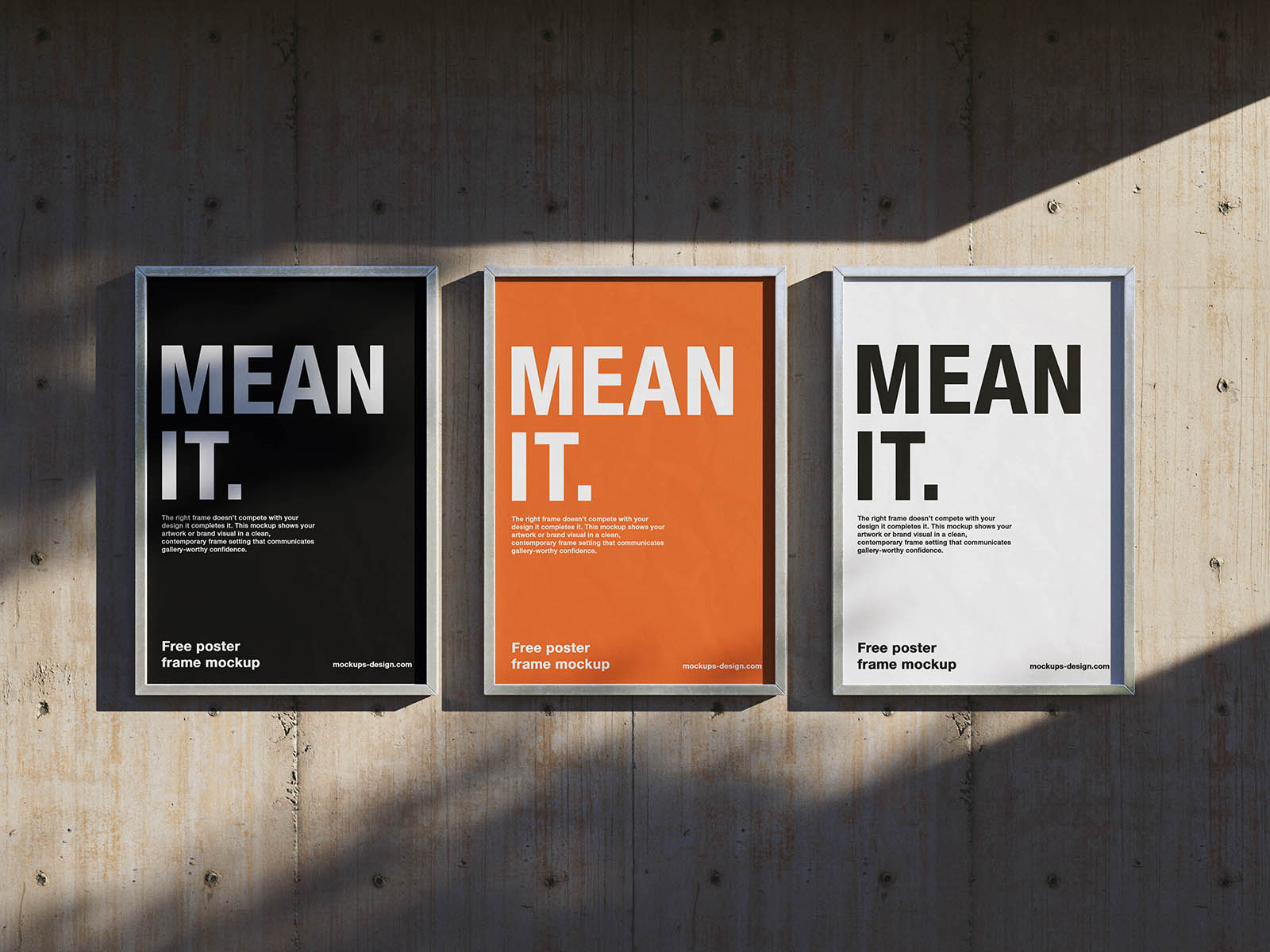 Free Concrete Wall Poster Frame Mockup PSD Template