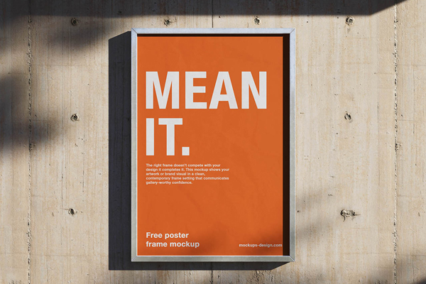 Free Concrete Wall Poster Frame Mockup PSD Template