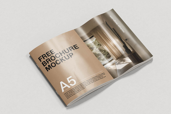 Free Curved Page A5 Brochure Mockup PSD Template