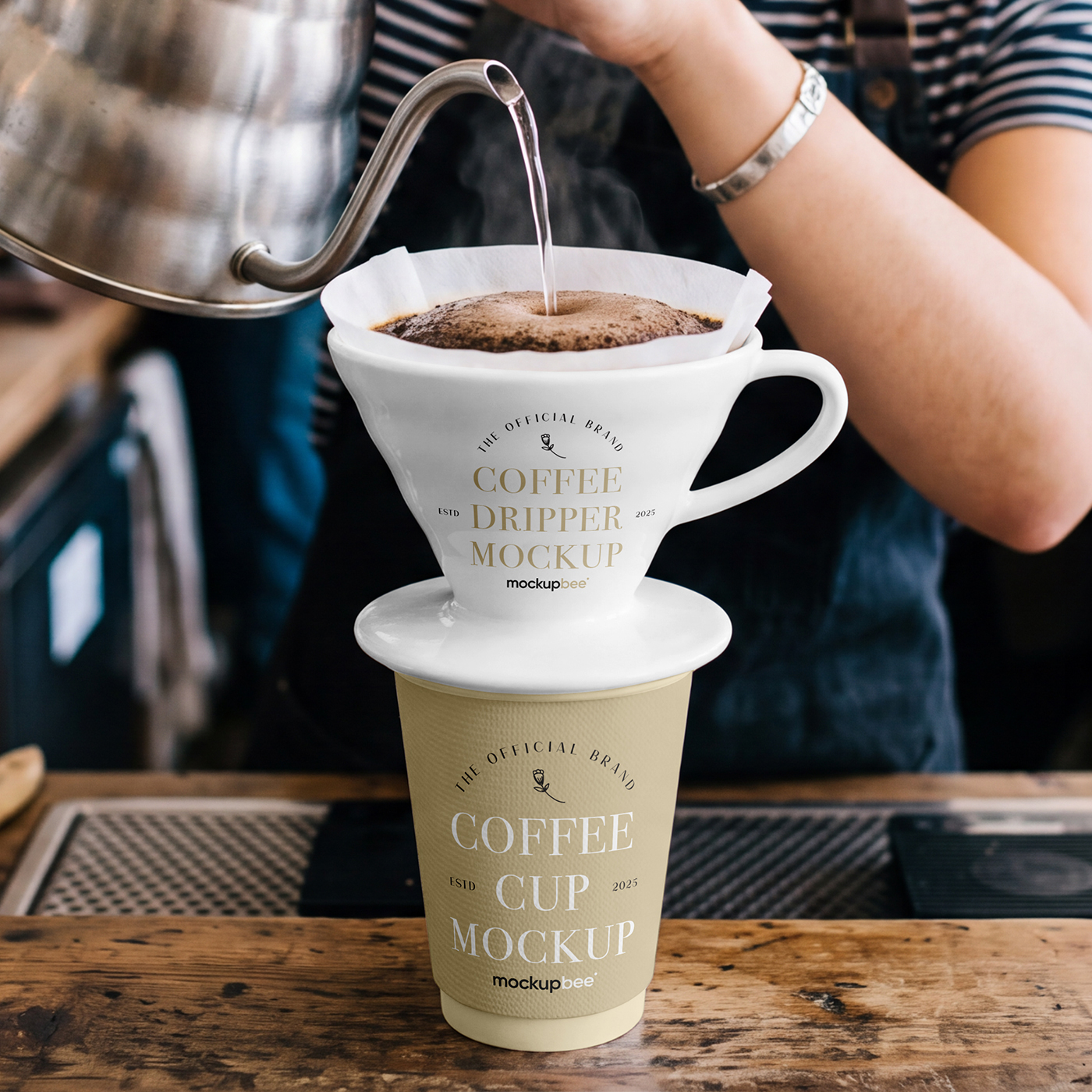 Free Dripper with Coffee Cup Mockup PSD Template