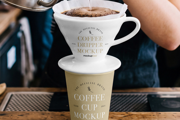 Free Dripper with Coffee Cup Mockup PSD Template
