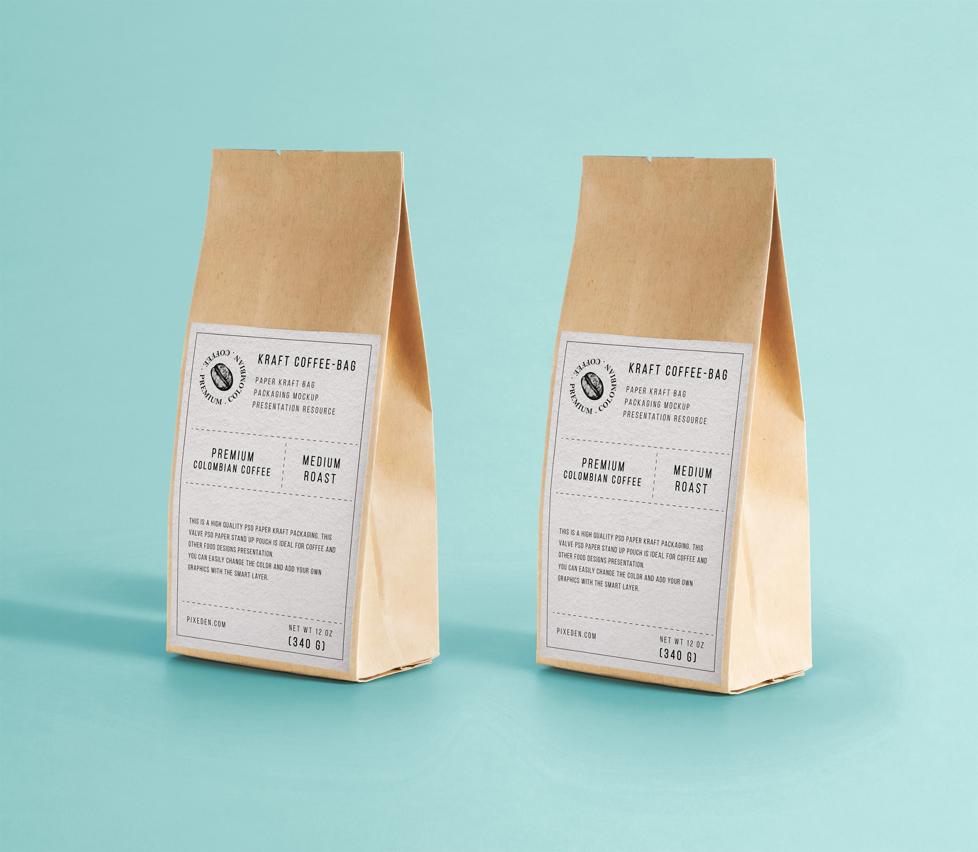 Free Dual Standing Kraft Paper Bag Mockup PSD Template
