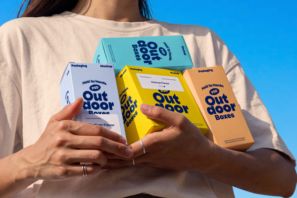 Free Handheld Box Collection Set Mockup PSD Template