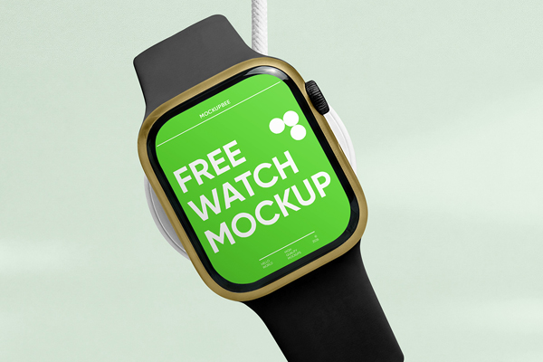 Free Hanging Apple Watch Mockup PSD Template