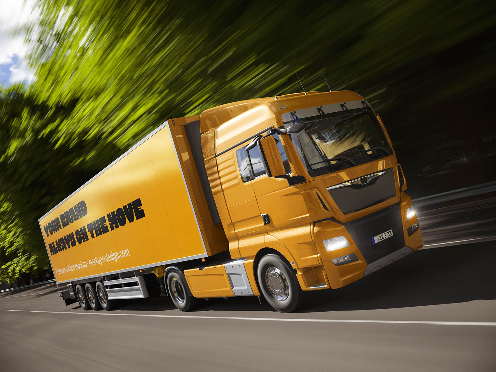 Free Highway Semi Truck Trailer Mockup PSD Template
