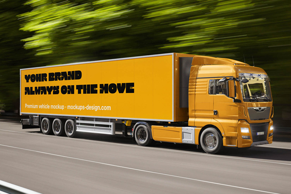 Free Highway Semi Truck Trailer Mockup PSD Template
