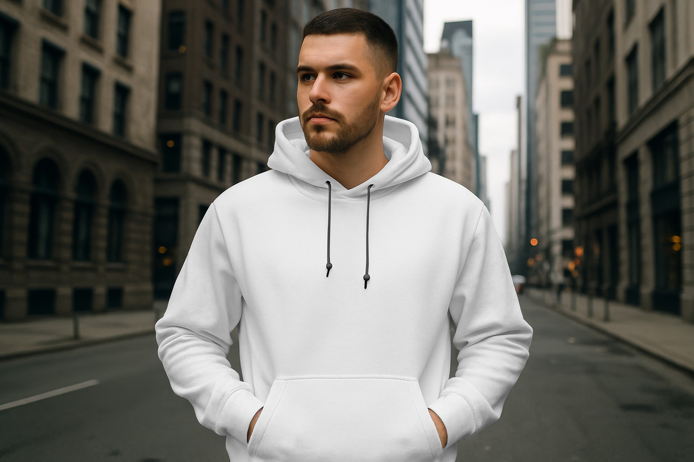 Free Hoodie on Men Mockup PSD Template