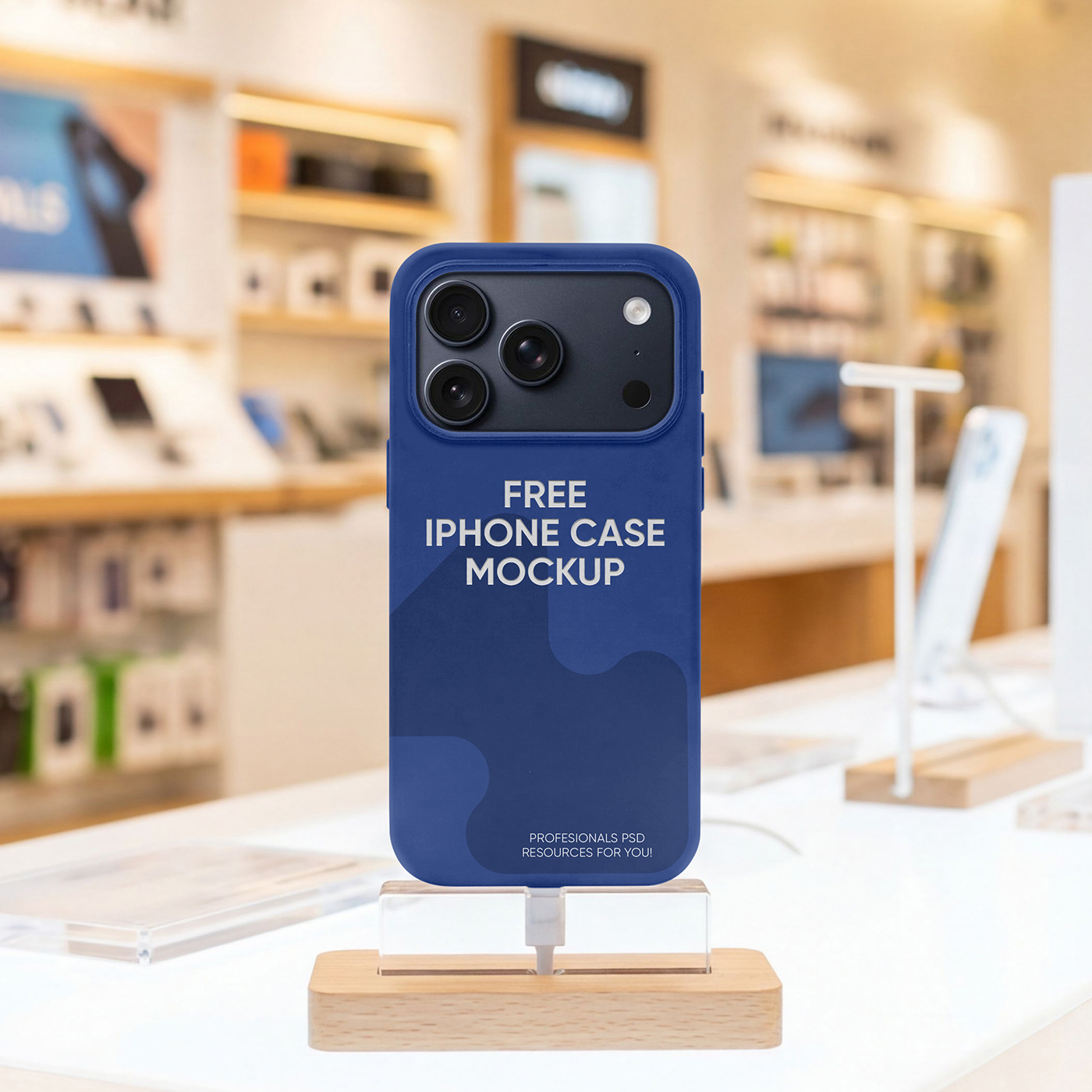 Free iPhone Case on Stand Mockup PSD Template