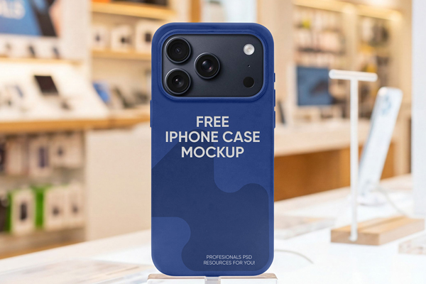 Free iPhone Case on Stand Mockup PSD Template