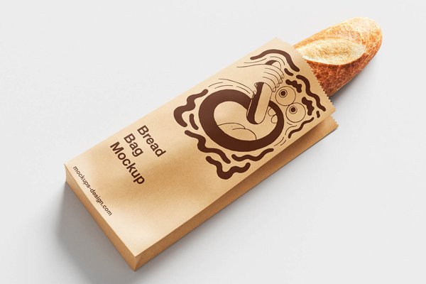 Free Kraft Paper Baguette Bag Mockup PSD Template