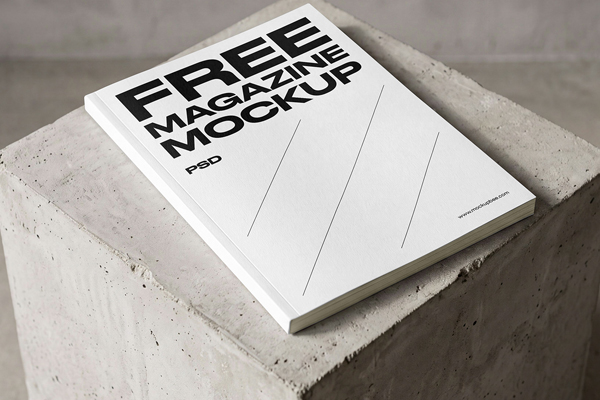 Free Magazine Cover on Stone Mockup PSD Template