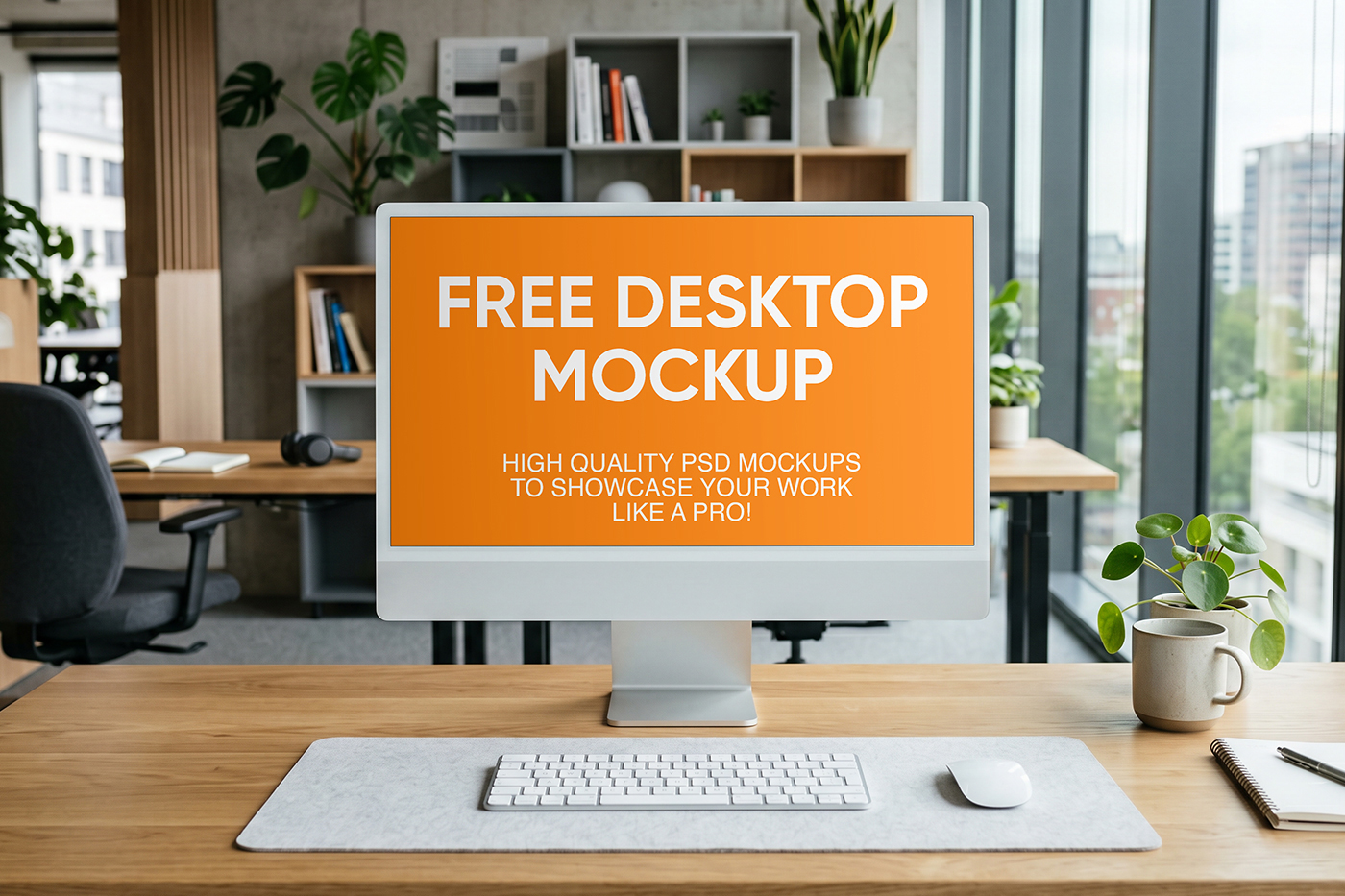 Free Office iMac Screen Mockup PSD Template