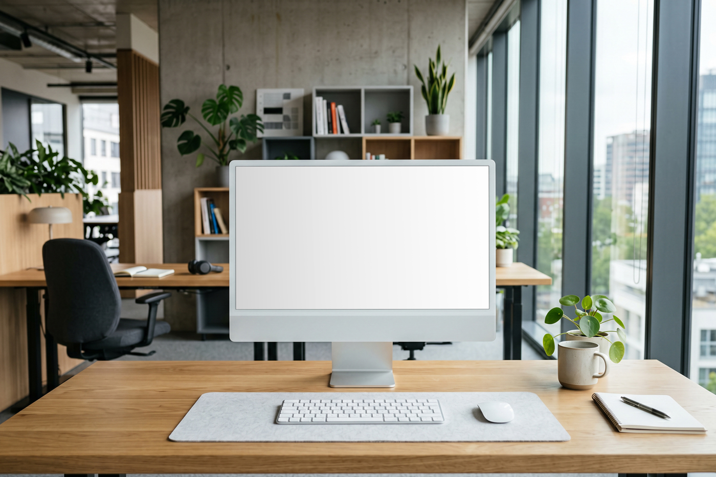 Free Office iMac Screen Mockup PSD Template